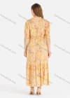 Wholesale Women's Casual Elegant V-Neck Puff Sleeve Button Front Floral Print Maxi Dress With Belt - Liuhuamall