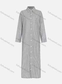 Wholesale Women's Casual Striped Long Sleeve Collared Splicing Button Down Maxi Shirt Dress 1345#, LIUHUA CLOTHING WHOLESALE
