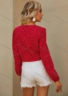 Wholesale Woman's Casual V Neck Long Sleeve Tie Front Polka Dot Crop Top - Liuhuamall