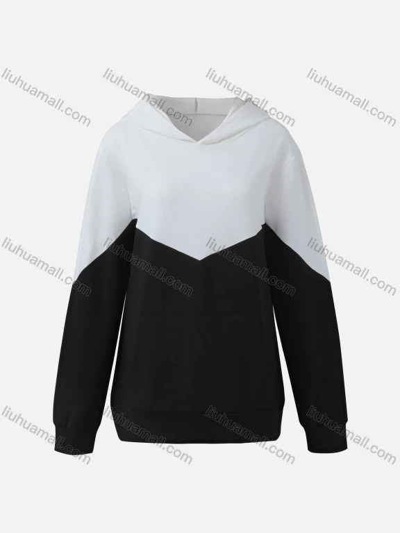 Wholesale Women's Casual Colorblock Long Sleeve Kangaroo Pocket Hoodie