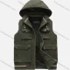 Wholesale Men's Casual Sleeveless Removable Hood Zipper Plain Vest Jacket Army Green Clothing Wholesale Market Liuhua