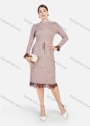 Wholesale Women's Rib-Knit Plain Mock Neck Long Sleeve Lace Pearl Decor Elegant Casual Knee Length Dress - Liuhuamall