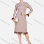 Wholesale Women's Rib-Knit Plain Mock Neck Long Sleeve Lace Pearl Decor Elegant Casual Knee Length Dress preview