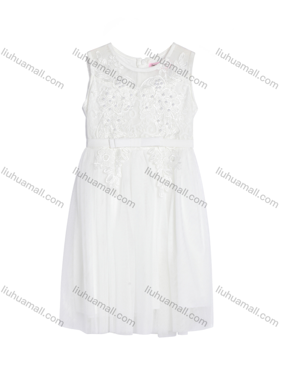 Wholesale Girls Sleeveless Zip Back Embroidery Beads Lace Flower Girl Dress