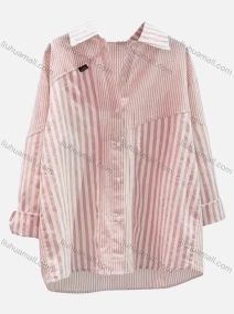 Wholesale Women's Striped Splicing Button-Up Oversized Fit Shirt, LIUHUA CLOTHING WHOLESALE