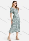 Wholesale Women's Casual V-Neck Ruffle Sleeve Button Down Plant Print Midi Dress 0577-9059# - Liuhuamall
