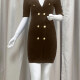 Women's V Neck Double Breasted Slim Dress JF317 Clothing Wholesale Market -LIUHUA
