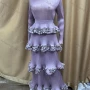 Wholesale Women's Casual Crew Neck Splicing Tiered Ruffle Hem Maxi Dress preview