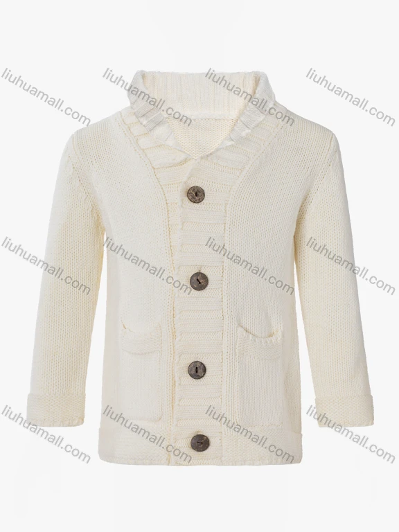 Wholesale Girls Long Sleeve Stand Collar Dual Pockets Button Front Sweater Cardigan