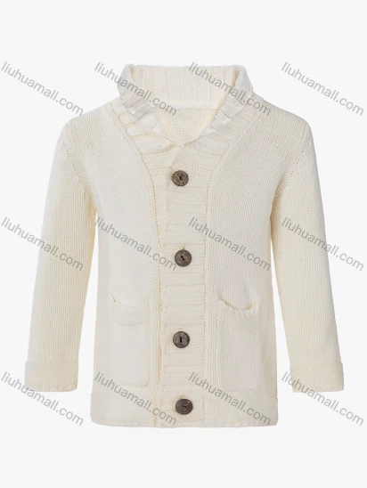 Wholesale Girls Long Sleeve Stand Collar Dual Pockets Button Front Sweater Cardigan