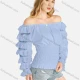 Wholesale Women's Casual Off Shoulder Long Sleeve Ruched Tiered Top Blue Clothing Wholesale Market Liuhua