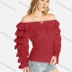Wholesale Women's Casual Off Shoulder Long Sleeve Ruched Tiered Top Red Clothing Wholesale Market Liuhua