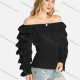 Wholesale Women's Casual Off Shoulder Long Sleeve Ruched Tiered Top Black Clothing Wholesale Market Liuhua