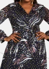 Wholesale Women's Casual Wrap V Neck Long Sleeve Lace Up Wrap Allover Print Dress - Liuhuamall
