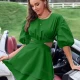 Wholesale Women's Round Neck Peasant Sleeve Cutout Waist Bow Knot Open Back Layered Plain Short Dress AY184# 49# Clothing Wholesale Market Liuhua