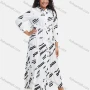 Wholesale Women's Abstract Print Button Down Flared Hem Maxi Casual Shirt Dress With Belt preview