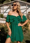 Wholesale Women's Casual Plain Off Shoulder Bow Tie High Waist Short Dress - Liuhuamall