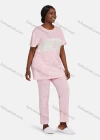 Wholesale Women's Casual Lounge Short Sleeve Leaf Heart Print Splicing Colorblock T-shirt & Pant Pajamas Sets - Liuhuamall