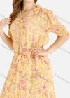 Wholesale Women's Casual Elegant V-Neck Puff Sleeve Button Front Floral Print Maxi Dress With Belt - Liuhuamall