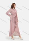 Wholesale Women's Chiffon Plain Long Sleeve Ruffle Wrap Hem Maxi Dress With Belt - Liuhuamall