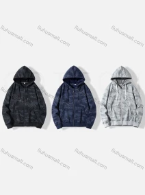 Wholesale Men's Casual Camouflage Drawstring Long Sleeve Zip Hooded Jacket, LIUHUA CLOTHING WHOLESALE
