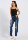 Wholesale Women's Fashion Ripped Distressed Patch Pocket High Waist Wash Slim Fit Jeans - Liuhuamall