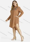Wholesale Women's Casual Embroidered Button Front Stand Collar Long Sleeve Curved Hem Knee Length Dress - Liuhuamall