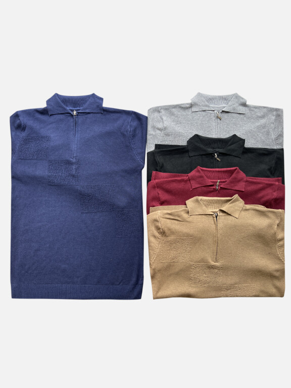 Men's Casual Plain Collared Quarter Zip Long Sleeve Knit Sweater, Clothing Wholesale Market -LIUHUA, MEN, Sweaters-Knits