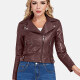 Women's Fashion Lapel Zip Pockets Crop Leather Jacket 10# Clothing Wholesale Market -LIUHUA