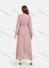 Wholesale Women's Chiffon Plain Long Sleeve Ruffle Wrap Hem Maxi Dress With Belt - Liuhuamall
