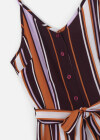Wholesale Women's Casual Spaghetti Strap V-Neck Striped Print Button Front Belted Romper - Liuhuamall
