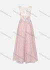 Wholesale Women's Elegant Sleeveless V Neck Sequin Pearl Lace Appliques Evening Dress - Liuhuamall