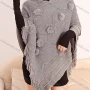 Wholesale Women's Casual Batwing Sleeve Round Neck Fringe Trim Poncho preview