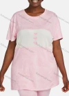 Wholesale Women's Casual Lounge Short Sleeve Leaf Heart Print Splicing Colorblock T-shirt & Pant Pajamas Sets - Liuhuamall
