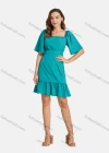 Wholesale Woman's Casual Square Neck Short Sleeve High Waist Ruffle Hem Short Plain Dress - Liuhuamall