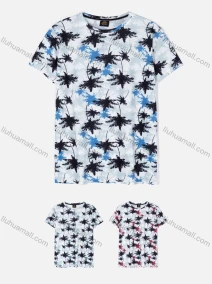 Wholesale Men's Casual Crew Neck Short Sleeve Plant Print T-shirts 26#, LIUHUA CLOTHING WHOLESALE