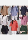 Wholesale Women's Casual Collared 3/4 Sleeve Polka Dot Allover Print Shirt 2316#-1 - Liuhuamall