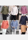 Wholesale Women's Casual Collared Long Sleeve Ruffle Hem Plain Shirt 2351# - Liuhuamall