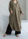 Wholesale Women's Casual Lapel Pocket Slit Side Long Sleeve Plain Shirt Dress - Liuhuamall