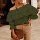 Women's Fashion Off Shoulder Tiered Plain Blouse 47# Clothing Wholesale Market -LIUHUA