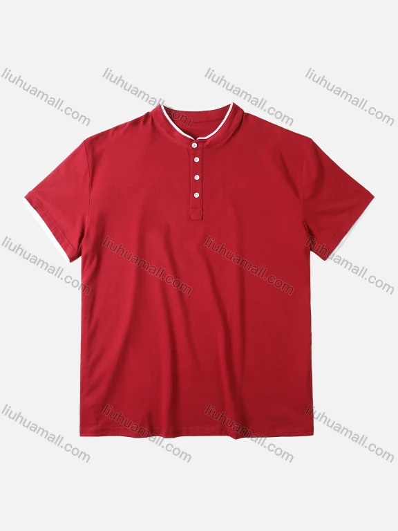 Wholesale Men's Plain Button Front Short Sleeve Henry Shirt