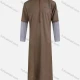 Wholesale Men's Modest Mock Neck Plain Zipper Front Patch Pocket Splicing Pakistani Middle East Ramadan Muslim Arabic Robe Gray Clothing Wholesale Market Liuhua