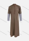 Wholesale Men's Modest Mock Neck Plain Zipper Front Patch Pocket Splicing Pakistani Middle East Ramadan Muslim Arabic Robe - Liuhuamall