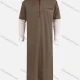 Wholesale Men's Modest Mock Neck Plain Zipper Front Patch Pocket Splicing Pakistani Middle East Ramadan Muslim Arabic Robe Beige Clothing Wholesale Market Liuhua