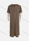 Wholesale Men's Modest Mock Neck Plain Zipper Front Patch Pocket Splicing Pakistani Middle East Ramadan Muslim Arabic Robe - Liuhuamall