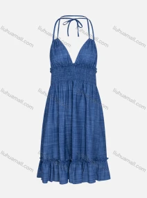 Wholesale Women's Sexy Spaghetti Strap Tie Back Backless Plain Halter Dress, LIUHUA CLOTHING WHOLESALE