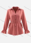 Wholesale Women's V Neck Poet Sleeve Button Front Tie Side Solid Shirt - Liuhuamall