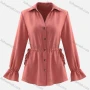 Wholesale Women's V Neck Poet Sleeve Button Front Tie Side Solid Shirt preview
