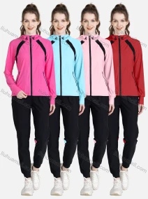 Wholesale Women's Sporty 2 Pieces Hooded Long Sleeve Pockets Zipper Jacket & Jogger Pant Sets, LIUHUA CLOTHING WHOLESALE