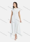 Wholesale Women's Casual Plain Round Neck Ruffle Sleeve Ruched Ruffle Hem Maxi Dress - Liuhuamall